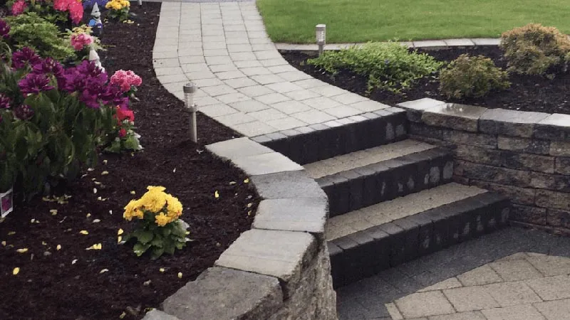 Grey paved garden steps
